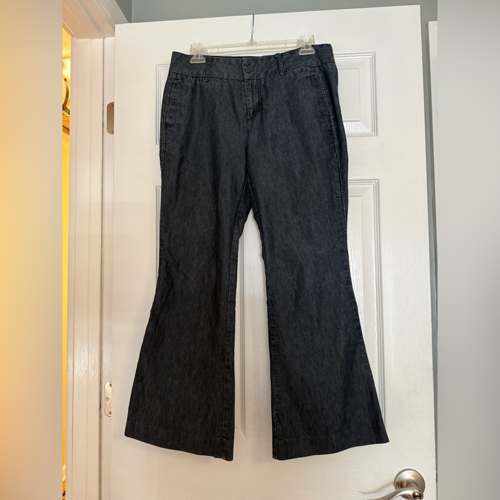 Apostrophe Dark Blue Flare Trouser Jeans w/ Contrast Stitching Sz 6 Petite
